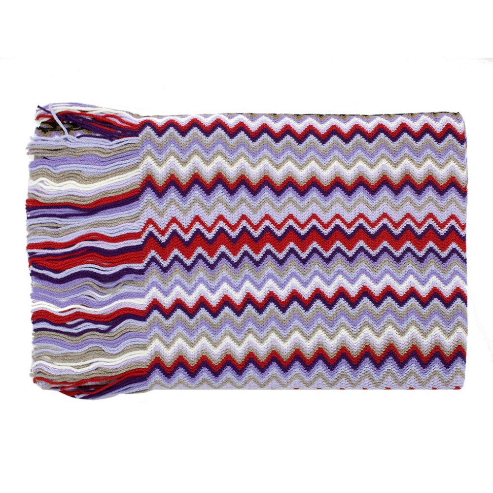 Missoni Women's Wool Zig-Zag Scarf Shawl Sarong Wrap White Purple Red